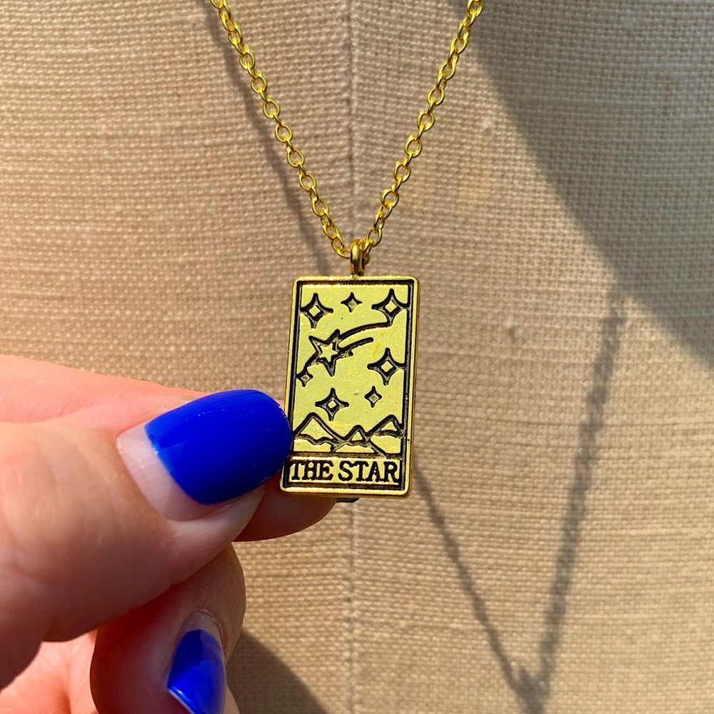 NWT Reversible Sterling Silver Plated Chain, Star Tarot Card Alloy Metal Charm